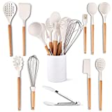 Five14 Kitchen Utensils Set – High Heat Resistant White Silicone Cooking Utensils Set with Silicone Spatula, Tongs, Ladle, Serving Spoons – Non-Stick, BPA Free Kitchen Utensils Set with Holder – 11 Pc
