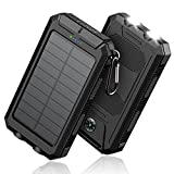 Feeke Solar-Charger-Power-Bank – 36800mAh Portable Charger,QC3.0 Fast Charger Dual USB Port Built-in Led Flashlight and Compass for All Cell Phone and Electronic Devices(Black)