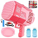 132 Holes Bubble Gun Machine for Kids-Fun Play Outdoors Summer Time, Bazooka Bubble Gun Above 3 Years, Bubble Gun for Adults- Birthday Party, Marriage. Bubbles for Kids, Bubble Blower Machine (Pink)