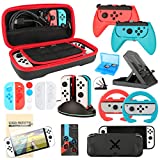 Accessories Bundle for Nintendo Switch OLED Model(2021): Super Kit with Carrying Case, Screen Protector, Steering Wheels, Joycon Grips, Charging Dock, Playstand, Protective case and More (23 in 1)