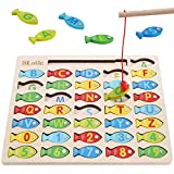 Slotic Magnetic Wooden Fishing Game Toy for Toddlers – Alphabet ABC Fish Catching Counting Learning Education Math Preschool Board Games Toys Gifts for 3 4 5 Years Old Girl Boy Kids