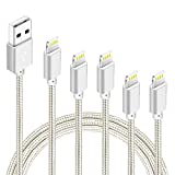 iPhone Charger, 5Packs(3ft 3ft 6ft 6ft 10ft) Charging Cable MFi Certified USB Lightning Cable Nylon Braided Fast Charging Cord Compatible for iPhone13/12/11/X/Max/8/7/6/6S/5/5S/SE/Plus/iPad(Silver)