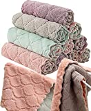 12PCS Kitchen Towels Dish Towels, Coral Velvet Dishtowels, Multipurpose Reusable Dish Cloths, Soft Tea Towels, Absorbent Cleaning Cloths, Double-Sided Microfiber Towel Lint Free Cleaning Rags(Color)