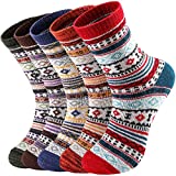 5 Pairs Wool Socks – Wool Socks for Women, Cozy Crew Socks, Warm Winter Socks for Women, Womens Vintage Socks, Thick Knit Cabin Cozy Wool Socks Gifts for Women, 6-10