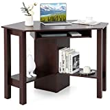 MEDIMALL Corner Computer Desk for Small Space, Home Office Workstation with Keyboard Tray & Shelf, Study Writing Desk for Living Room, Bedroom & Study, Black/White/Cheery Red (Not 90°) (Coffee)