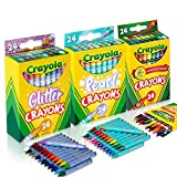 The Mega Deals Crayons 24 Count + Glitter Crayons 24 Count + Pearl Crayons 24 Count + 5 Assorted Colors Sticky Tabs – Sparkle Crayons, Special Effects Crayons, Crayons for Kids Ages 4-8