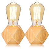 2 Pieces Industrial Wooden Lamp Base E26/ E27 Vintage Desk Lamp with Switch Plug Dimmable Wood Small Lamp Base Polygon Industrial Night Light Boho Decor for Living Room Bedroom (No Bulb)