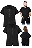 Tiibot 2 Pack Pet Grooming Work Clothes Water Resistant Pet Grooming Smock Workwear with Full Zipper Short Sleeves Pet Groomer Uniforms Black Pet Smock Clothes for Pet Shop Men Women, XX-Large