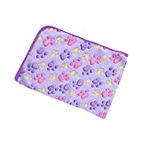 Doovid Pet Blanket Soft Fluffy Fleece Pet Mat Doggy Flannel Blanket Dog Cat Cute Paw Print Pet Blankets Purple Paw Small(23*16″)