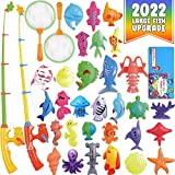 CozyBomB Magnetic Fishing Pool Toys Game for Kids – Water Table Bathtub Kiddie Party Toy with Pole Rod Net Plastic Floating Fish Toddler Color Ocean Sea Animals Gifts Age 3 4 5 6 Year Old