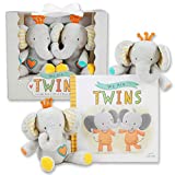 Tickle & Main, We are Twins – Baby and Toddler Twin Gift Set- Includes Keepsake Book and Set of 2 Plush Elephant Rattles for Boys and Girls. Perfect for Newborn Infant
