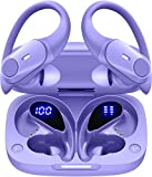 GOLREX Bluetooth Headphones Wireless Earbuds 36Hrs Playtime Wireless Charging Case Digital LED Display Over-Ear Earphones with Earhook Waterproof Headset with Mic for Sport Running Workout Purple