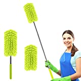 Microfiber Dusters for Cleaning Hand Washable Feather Duster, Extendable Pole, Detachable Cleaning Supplies with 2pcs Replaceable Microfiber Head, Household Cleaning for Window, Office, Car, Green