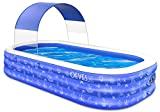 Inflatable Swimming Pool for Kids and Adults, Full-Sized Family Kiddie Blow up Swim Pools with Canopy Portable Backyard Summer Water Party Outdoor, Indoor, Garden, Lounge, Outside, Ages 3+ Toddlers