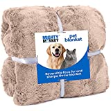 MIGHTY MONKEY Pet Blanket, 32×40, Soft Reversible Sherpa Cat and Dog Blanket, Machine Washable, Plush, Warm and Cozy Faux Fur Throw, Puppy Bed Cover, for Crates, Couch, Car, Medium Size, Soft Beige