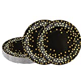 CZSYZCZS Black and Gold Party Plates Black Paper Party Tableware 48 Pcs Paper Plates Round Dinner Plates for Birthday, Weddings, Anniversary Decorations