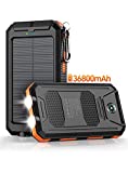 Power-Bank-Portable-Charger-Solar – 36800mAh Waterproof Portable External Backup Battery Charger Built-in Dual QC 3.0 5V3.1A Fast USB and Flashlight for All Phone and Electronic Devices (Orange)
