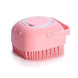 Dog Bath Brush, Dog Grooming Brush – Silicone Cat Shampoo Comb, Shampoo Dispenser for Kitty and Puppy(Pink)