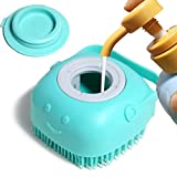 Dog Bath Brush, Pet Massage Brush Shampoo Dispenser, Soft Silicone Brush Rubber Bristle for Dogs and Cats Shower Grooming (Blue)