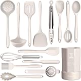 Dishwasher Safe Silicone Cooking Utensils Set – 446°F Heat Resistant Basic Silicone Kitchen Utensils,Turner Tongs, Spatula, Spoon, Brush, Whisk, Gadgets Tools for Nonstick Cookware (BPA Free – Khaki)