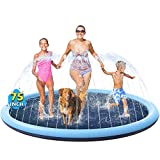 VISTOP Non-Slip Splash Pad for Kids and Dog, Thicken Sprinkler Pool Summer Outdoor Water Toys – Fun Backyard Fountain Play Mat for Baby Girls Boys Children or Pet Dog (75 inch, Blue&Blue)