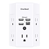 Surge Protector, 5 Outlets Extender with 4 USB Ports(USB C), 3-Side 1800J Power Strip Multi Plug Outlet Expander, USB Wall Charger, Outlet Splitter Adapter Wall Mount for Home Travel Office ETL Listed