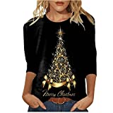 Women’s Crewneck Long Sleeve Shirts Dressy Funny Graphic 3/4 Sleeve Top Shirts Soft Comfy Tshirt Trendy 2022 E-Black