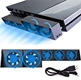 Linkhood Cooling Fan for PS4, USB External Cooler 5 Fan Turbo Temperature Control Cooling Fans for Sony Playstation 4 Gaming Console