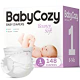 Newborn Baby Diapers Size 1(8-14lb) 148 Count Infant Diapers, Babycozy Bouncy Soft Diapers Fit Baby Preemie, Dry Disposable Diapers Hypoallergenic Without Chlorine Safe for Sensitive Infant Skin