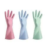 NOTHERS 3 Pairs PVC Dishwashing Cleaning Rubber Gloves Reusable Waterproof Household Unlined Kitchen Gloves