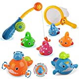 Dwi Dowellin Bath Toys Mold Free Fishing Games Swimming Whales Water Table Pool Bath Time Bathtub Tub Toy for Toddlers Baby Kids Infant Girls Boys Bathroom Fish Set Age 18months and up