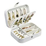 Travel Jewelry Box, PU Leather Small Jewelry Organizer for Women Girls, Double Layer Portable Mini Travel Case Display Storage Holder Box for Stud Earrings, Rings, Necklaces, Bracelets (Glitter White)
