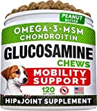 STRELLALAB Glucosamine Treats for Dogs – Joint Supplement w/Omega-3 Fish Oil – Chondroitin, MSM – Advanced Mobility Chews – Joint Pain Relief – Hip & Joint Care – Peanut Butter Flavor – 120 Ct