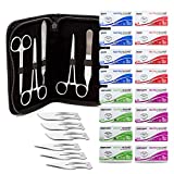 Sterile Sutures Thread with Needle Plus Tools – First Aid Field Emergency, Trauma Practice Suture Kit; Taxidermy; Medical, Nursing and Vet Students (16 Mixed 0, 2/0, 3/0, 4/0 with 12 Instruments) 28PK