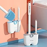 Toilet Brush and Holder, Toilet Bowl Brush and Holder with 2 Type Brush(Silicone Toilet Brush + Slit Brush), Bathroom Toilet Accessories Cleaning Supplies Toilet Cleaner Brush for Deep Cleaning #