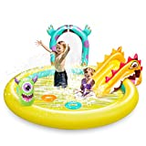 KIDCHEER Kiddie Pool with Slide Monster Inflatable Sprinkler Outdoor Toys, 80.5″ x 70.5″ x 33″ Splash Pad for Toddler Boys Girls Kids Swimming Pool Backyard Garden