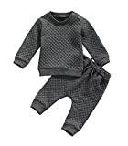 Newborn Baby Boy Girl Clothes Gender Neutral Sweatsuit Unisex Solid Outfit Long Sleeve Warm Pullover Pant Set (Grey , 6-12 Months )