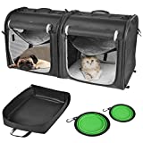 Wakytu Portable 2-in-1 Pet Carrier for Medium Dogs Large Cat Carrier for 2 Cats Travel Double Dog Crate Set with Portable Carry Bag/Hammocks/Mats/Tent Stakes/2 Pcs Pet Bowls for Outdoor Camping