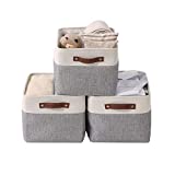 DECOMOMO Storage Bins | Fabric Storage Basket for Shelves for Organizing Closet Shelf Nursery Toy | Decorative Large Linen Closet Organizers with Handles Cubes (Grey and White, Large – 3 Pack)