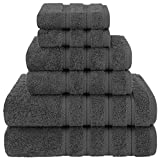 American Soft Linen 6 Piece Towel Set, 2 Bath Towels 2 Hand Towels 2 Washcloths, 100% Turkish Cotton Towels for Bathroom, Gray Towel Sets