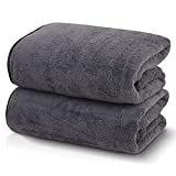 TENSTARS Silk Hemming Bath Towels for Bathroom Clearance – 27 x 55 inches – Light Thin Quick Drying – Soft Microfiber Absorbent Towel for Bath Fitness, Sports, Yoga, Travel, Gym – 2 Pack, Dark Grey
