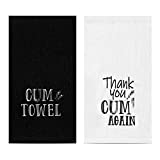 Oudain 2 Pieces Valentine’s Day Gift Funny Wash Cotton Towel Naughty Towel Funny Bathroom Hand Towels Funny Gifts for Him, Bachelorette Gifts for Bride, 12 x 12 Inch