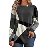 Womens 2022 Fall Fashion Shirts Dressy Casual Long Sleeve Trendy Geometric Tunic Tops Plus Size Crewneck Sweatshirts