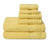 Elvana Home Ultra Soft 6 Pack Cotton Towel Set, Contains 2 Bath Towels 28×55 inch, 2 Hand Towels 16×24 inch & 2 Wash Coths 12×12 inch, Ideal for Everyday use, Compact & Lightweight – Yellow
