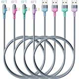 HYXing 4Colorful iPhone Charger Lightning Cable, [4-Pack 6/6/6/6ft], 90 Degree Charging Cord, Apple MFi Certified for iPhone 13/12/11/SE/Xs/XS Max/XR/X/8 Plus/7/6 Plus,iPad Pro Air2,and More (Grey+)