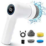 Electric Spin Scrubber, Power Scrubber Cordless Electric Brush Shower Scrubber for Cleaning Bathroom Floor Car Wheel Tub and Tile with 4 Brush Heads