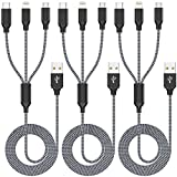 Multiple Charger Cable, 3Pack 4FT Multi Charging Cable Rapid Cord USB Charging Cable 3 in 1 Multi Phone Charger Cord with Type C/Micro/Lightning USB Connectors for Cell Phones and More(Grey Black)