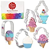 Ann Clark Cookie Cutters 5-Piece Ice Cream and Sweets Birthday Cookie Cutter Set with Recipe Booklet, Ice Cream Cone, Soft Serve Cone, Popsicle, Ice Cream Sundae