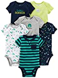 Simple Joys by Carter’s Baby Boys’ Short-Sleeve Bodysuit, Pack of 6, Navy/Turquoise Blue, 3-6 Months
