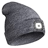 PRAVETTE Unisex Beanie Hat with The Light Gifts for Women Men Dad Father USB Rechargeable Hand-Free 4 LED Headlamp Cap
